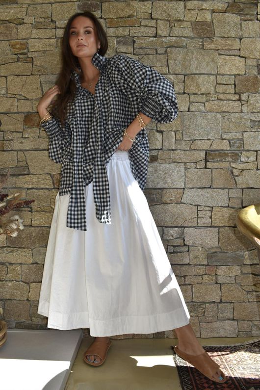 Nonni Gingham Poet Blouse Navy